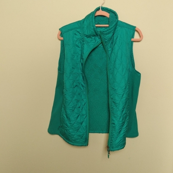 L. L. Bean Blue Green Quilted Fleece Lined Full Zip Sleeveless Vest Size Large - Picture 5 of 16